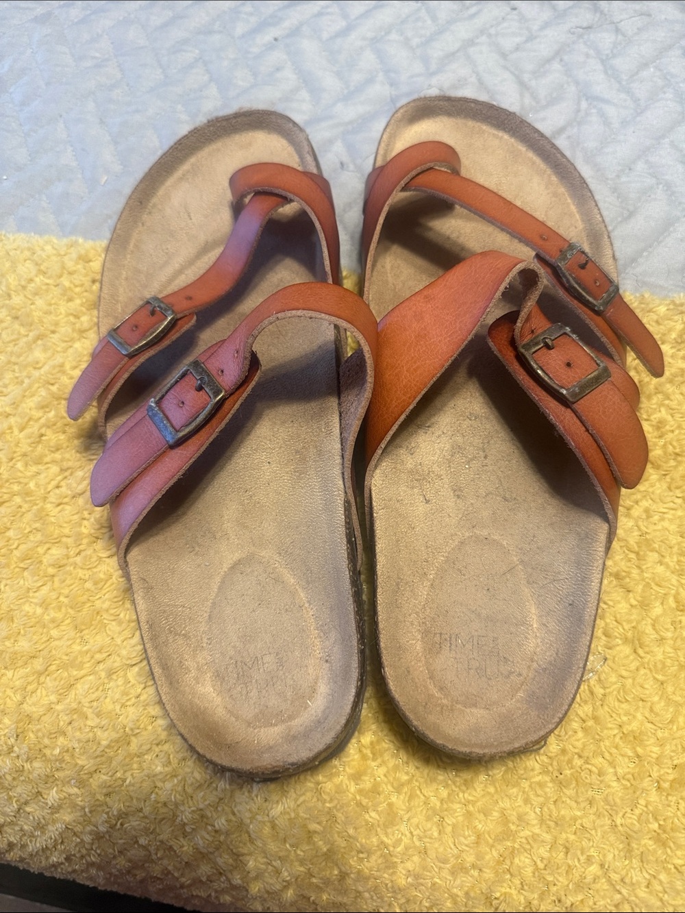 Women Leather Cross-Strap Sandals in Tan with Adjustable Buckle - Picture 2 of 2